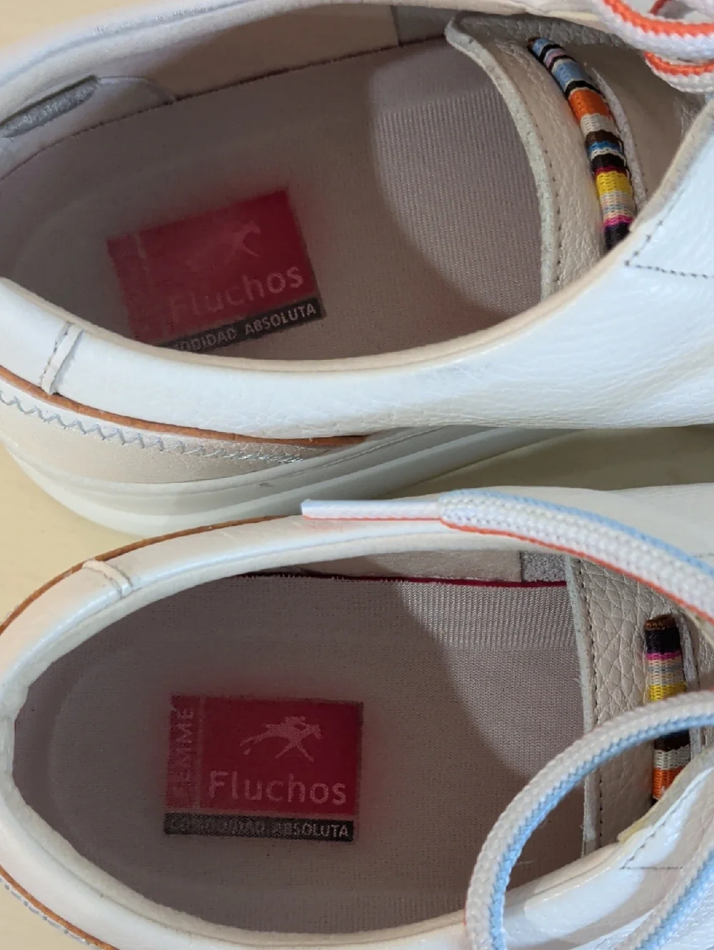Fluchos White Leather Lace-Up Sneakers with Orange Trim And Rubber Soles Size 41 - Picture 9 of 13